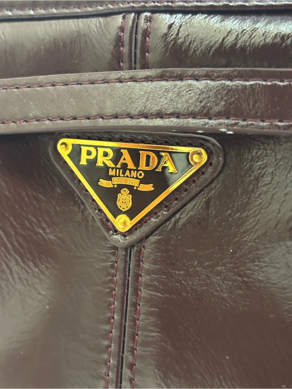 Prada Wine Red Patent Leather Shoulder Bag with Gold Hardware - Picture 2 of 6